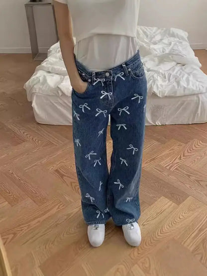 Chloe – Bow Print Denim Pants With Relaxed Fit