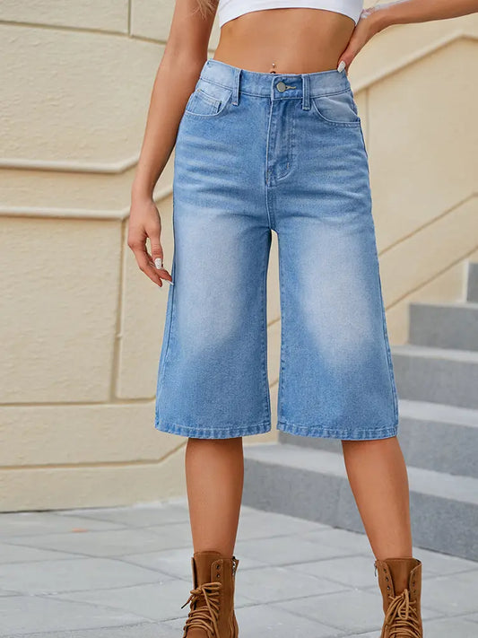 Soft Stretch Washed Denim Capris
