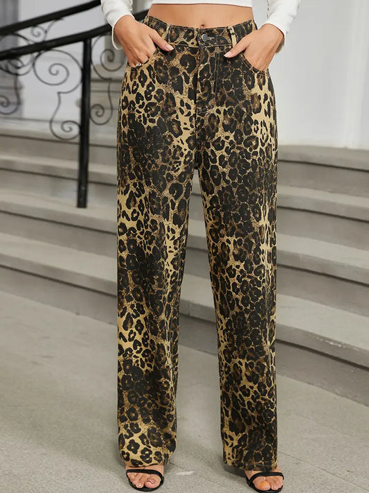Leopard Luxe High-Waist Straight-Leg Jeans