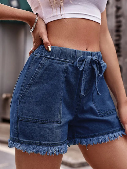 Sienna - High-Waist Drawstring Frayed Shorts