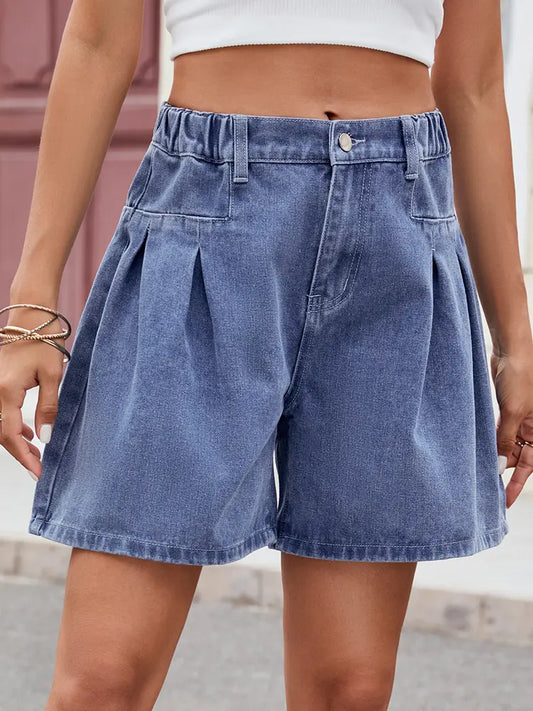 Chic Comfort Elastic Denim Shorts