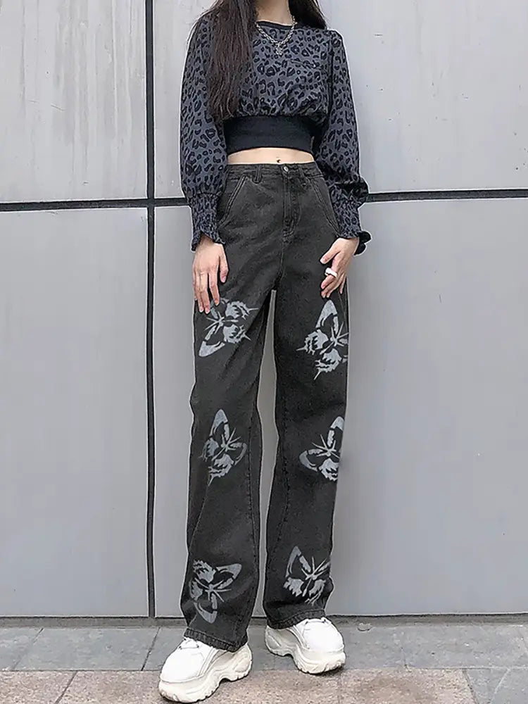 Luna - Floral Print Straight-Leg Jeans