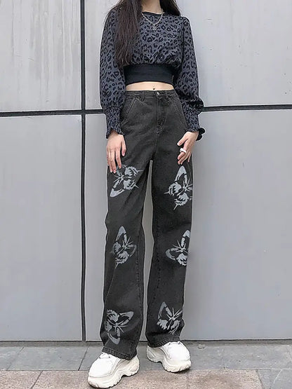 Luna - Floral Print Straight-Leg Jeans
