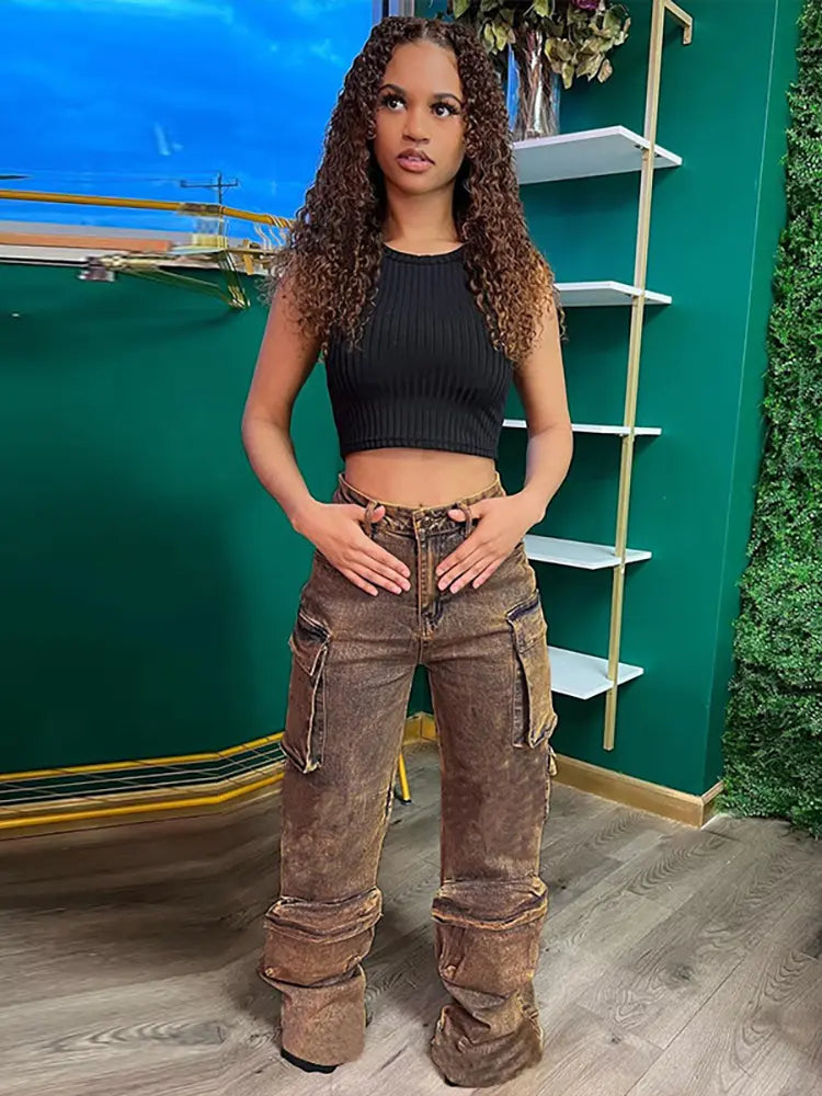 Urban Tie-Dye High-Waist Cargo Jeans