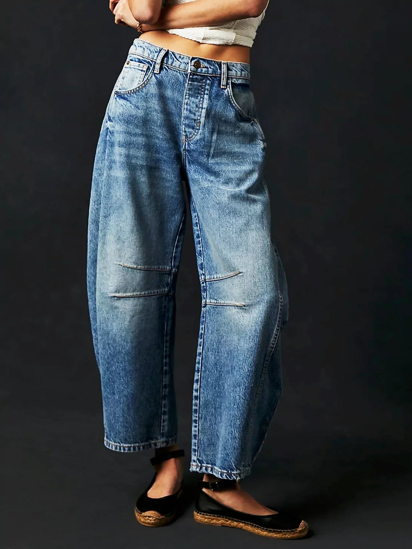 Wild Spirit Barrel-Leg Leopard Print Jeans