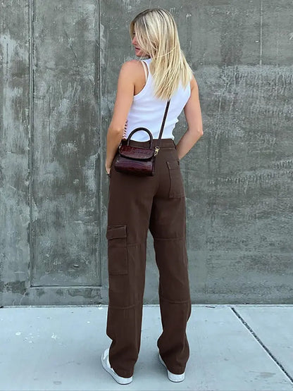 Chic High-Waist Green Straight Jeans