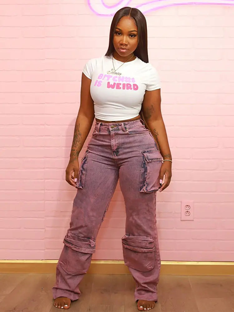 Urban Tie-Dye High-Waist Cargo Jeans