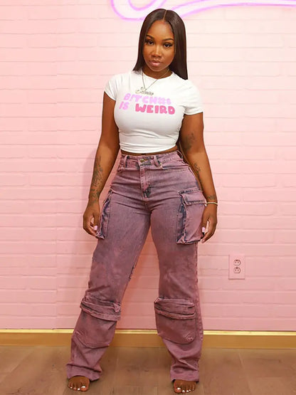 Urban Tie-Dye High-Waist Cargo Jeans