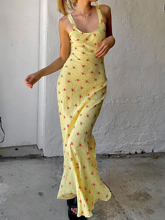 Serenity - Floral Print Mermaid Slip Maxi Dress