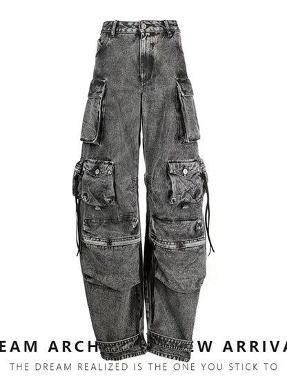 Patchwork Wide-Leg Cargo Street Pants