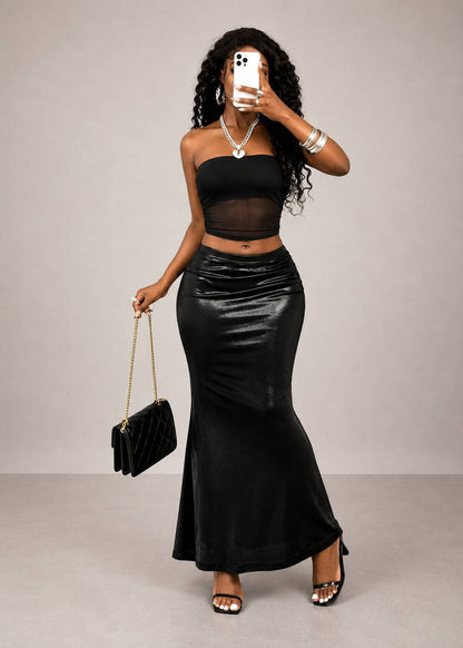 Black Liquid Shine Skirt