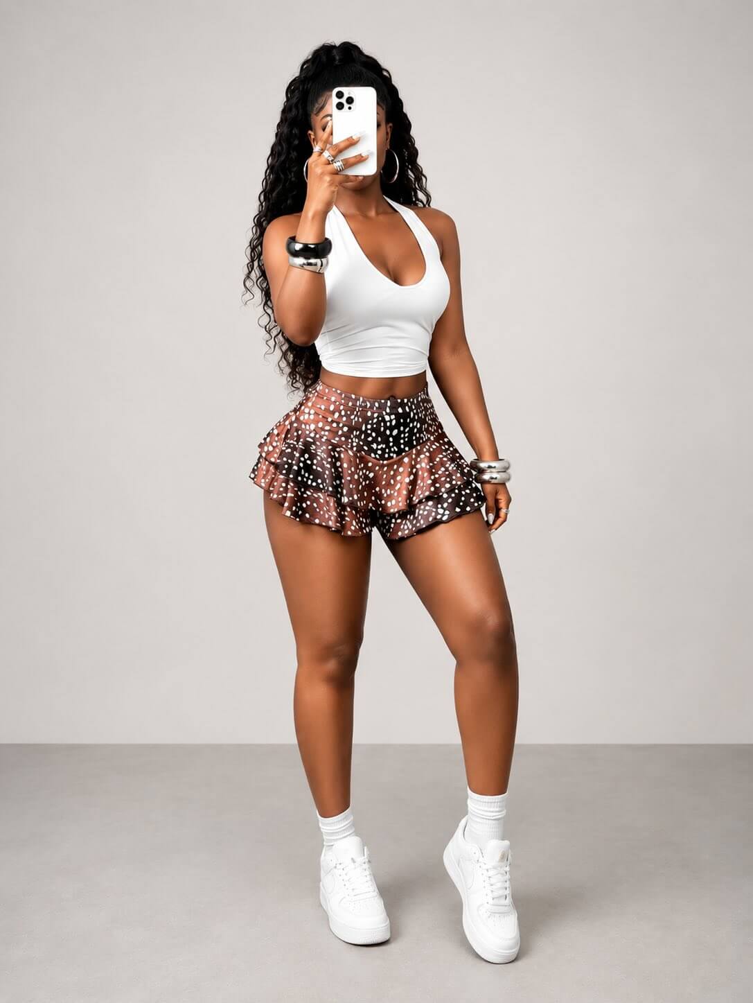 Brown Spotted Ruffle Skort