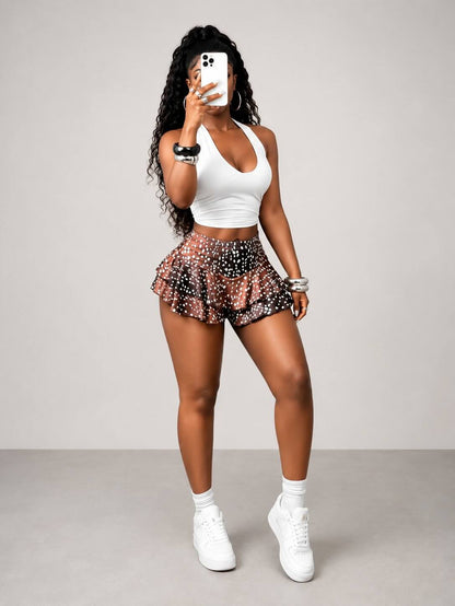 Brown Spotted Ruffle Skort