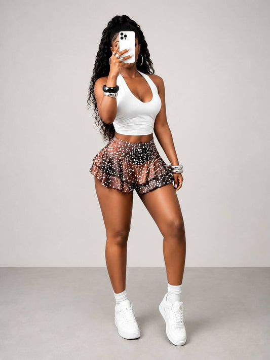 Brown Spotted Ruffle Skort