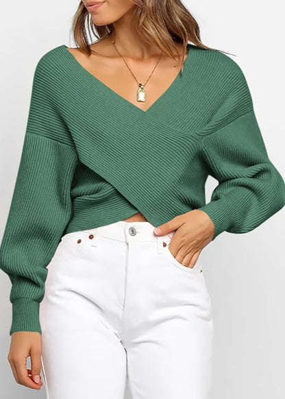 Crop Top V-Neck Sweater Fall Winter