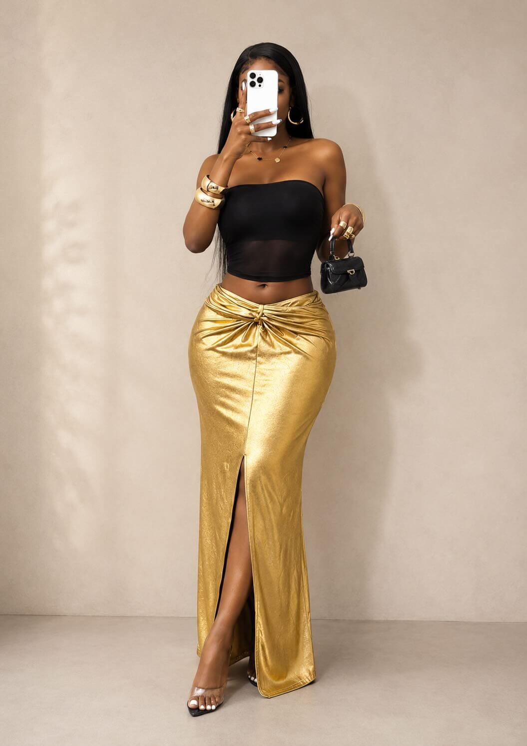 Golden Twist Slit Skirt