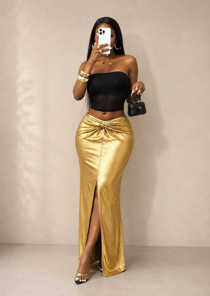 Golden Twist Slit Skirt