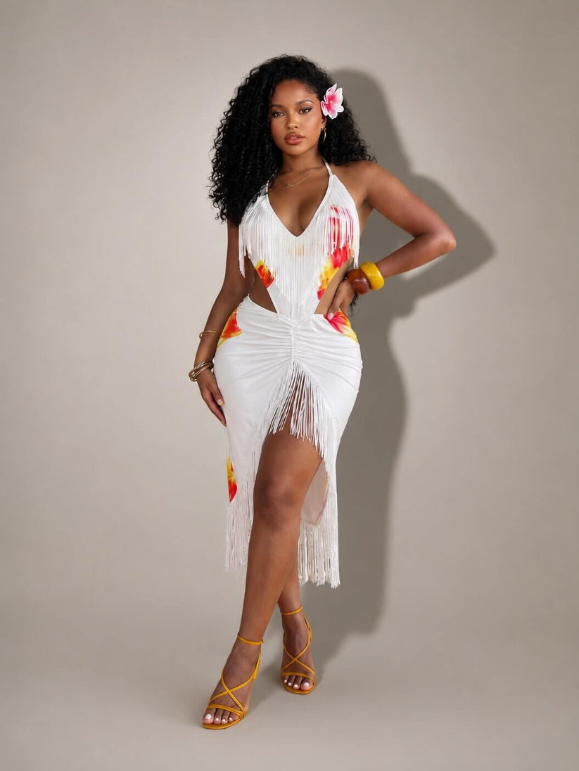 Island Sunset Fringe Maxi Dress