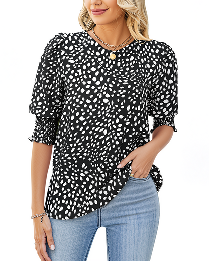 LUNA | Polka Dot Smocked Blouse