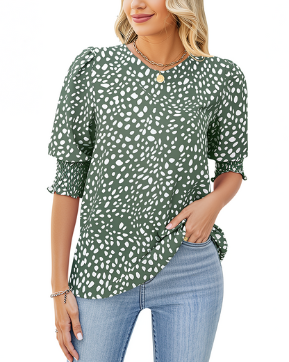 LUNA | Polka Dot Smocked Blouse
