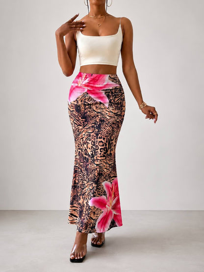 Leopard Bloom Mermaid Maxi Skirt