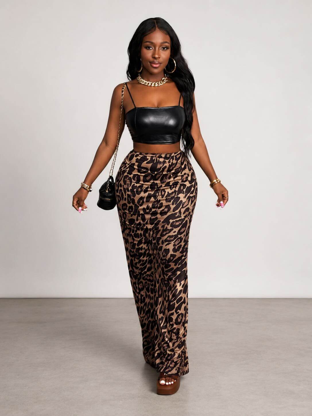 Leopard Curve Split Skirt