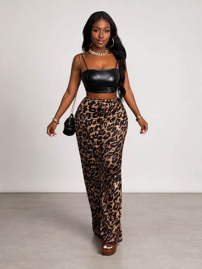 Leopard Curve Split Skirt