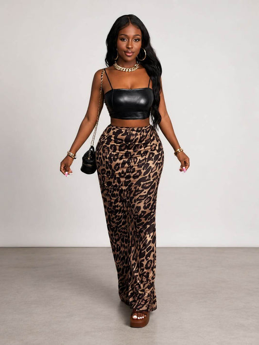 Leopard Curve Split Skirt