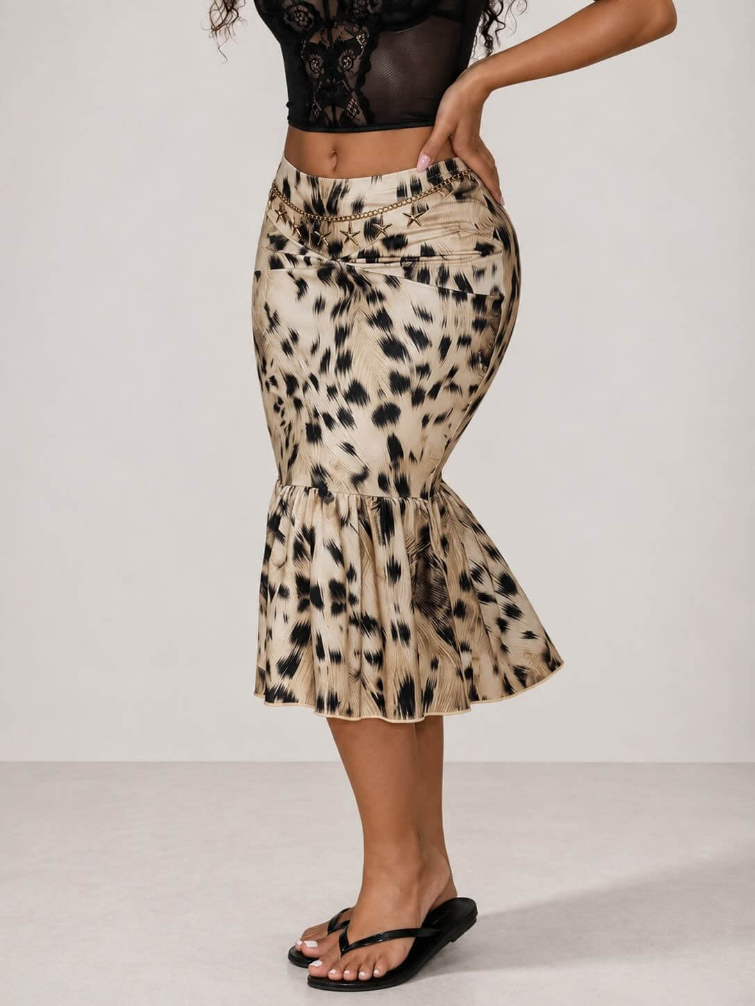 Leopard Muse Fishtail Midi Skirt