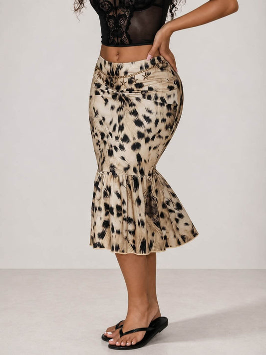 Leopard Muse Fishtail Midi Skirt