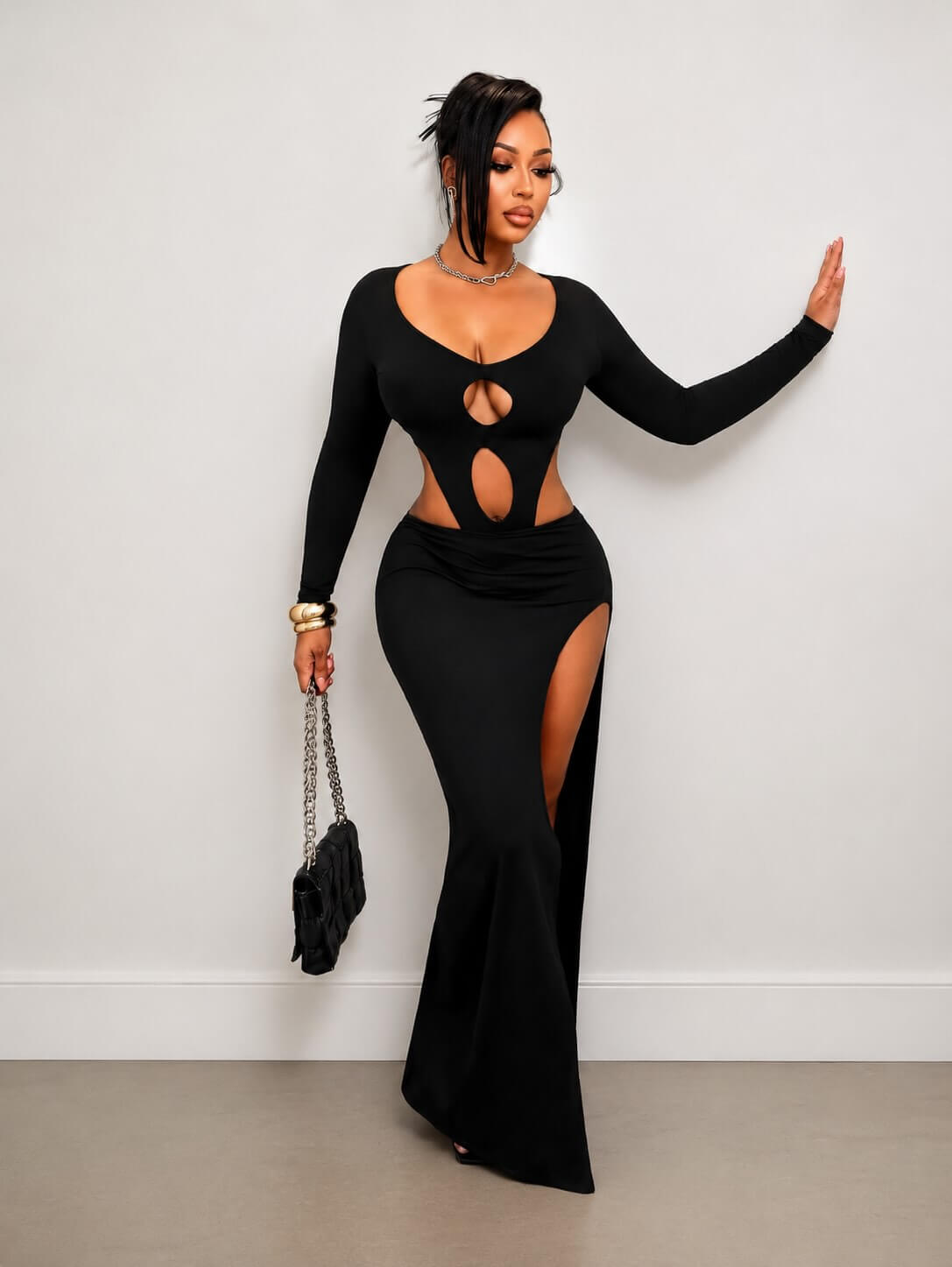 Midnight Goddess Cutout Maxi Dress