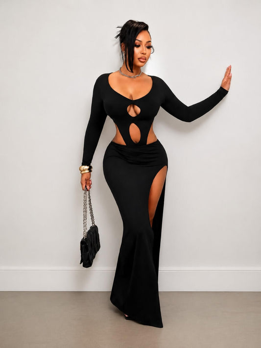 Midnight Goddess Cutout Maxi Dress