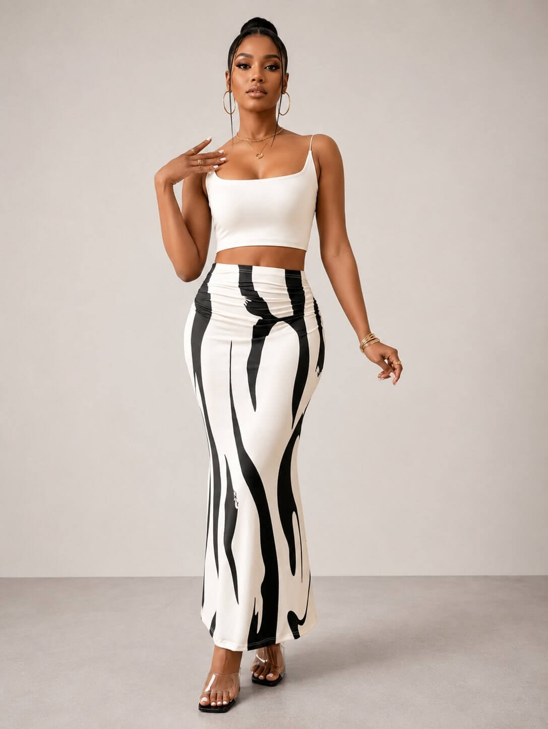 Monochrome Wave Mermaid Skirt