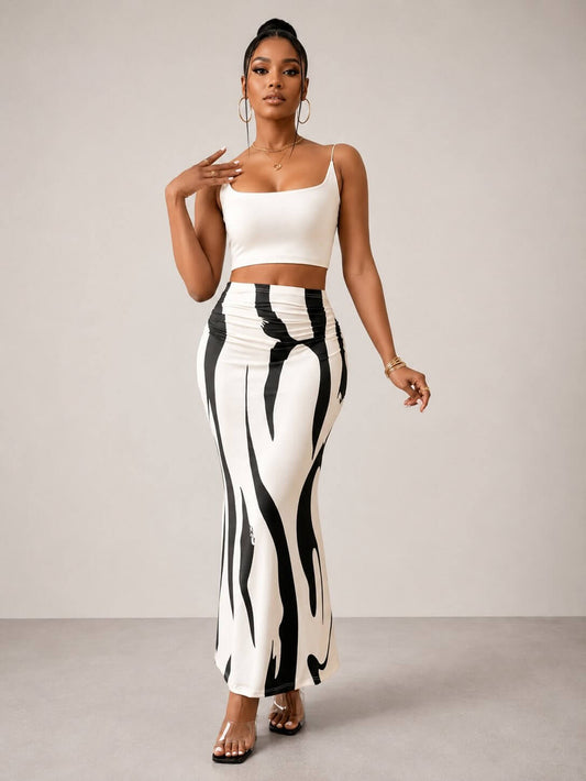 Monochrome Wave Mermaid Skirt