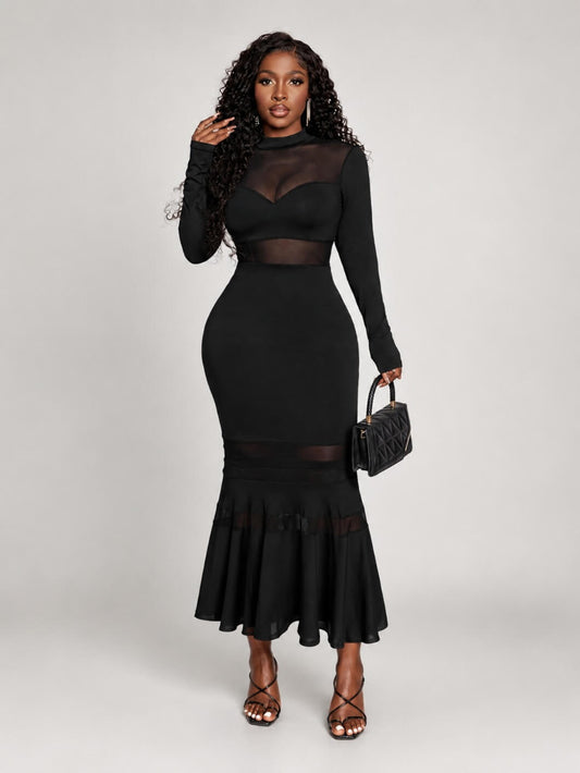 Noir Mesh Fishtail Gown