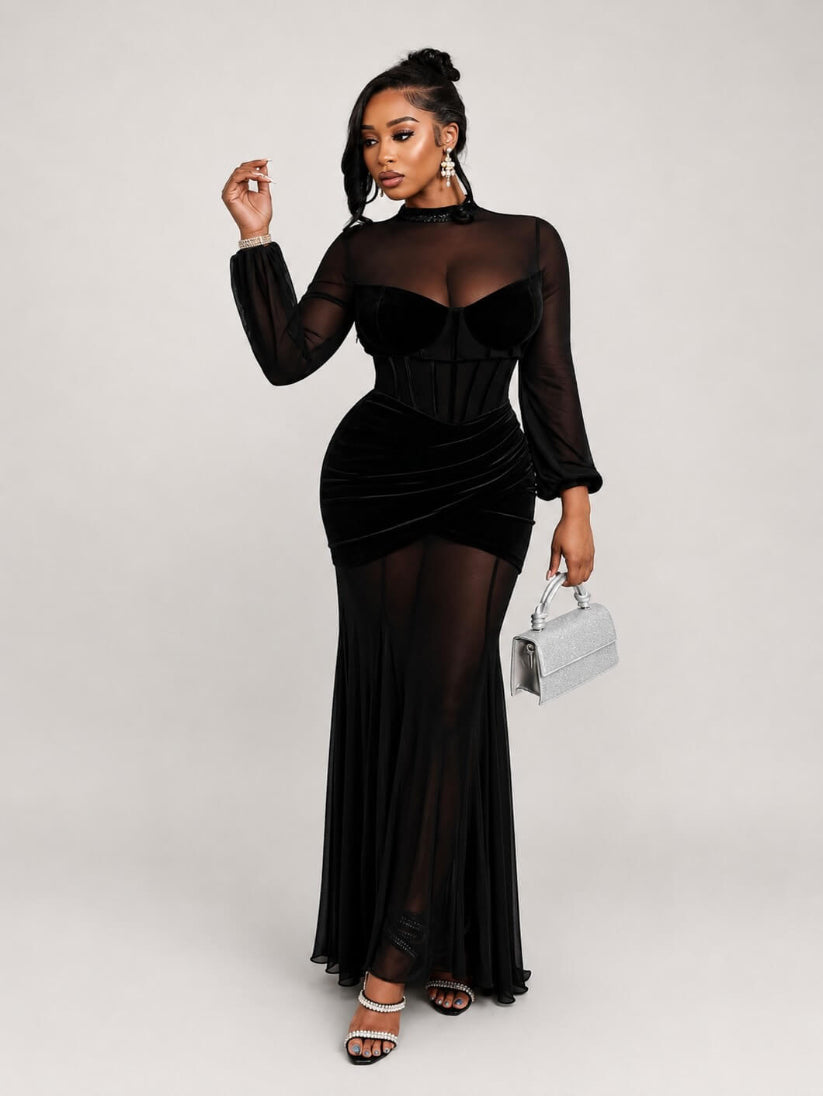 Noir Mesh Majesty Gown
