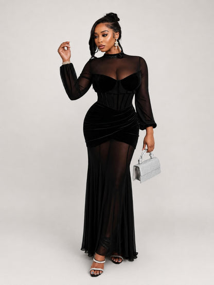 Noir Mesh Majesty Gown