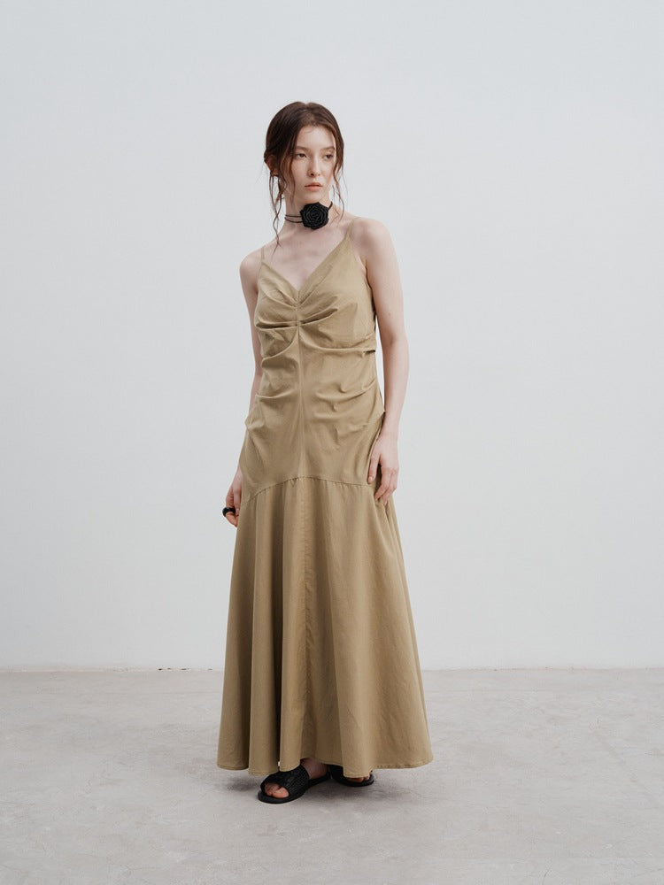 Pleated Waist Cinched Strap Dress - Airnori