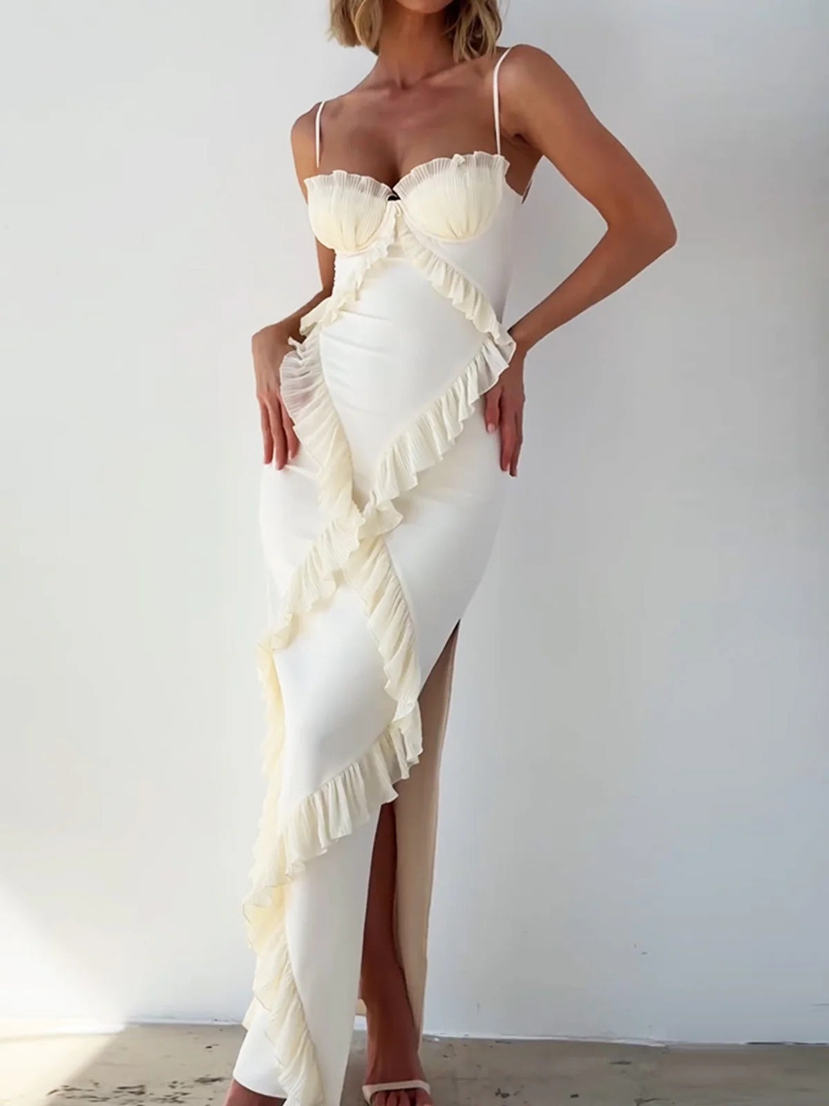 Pleated Chic - Frilly Maxi Dress