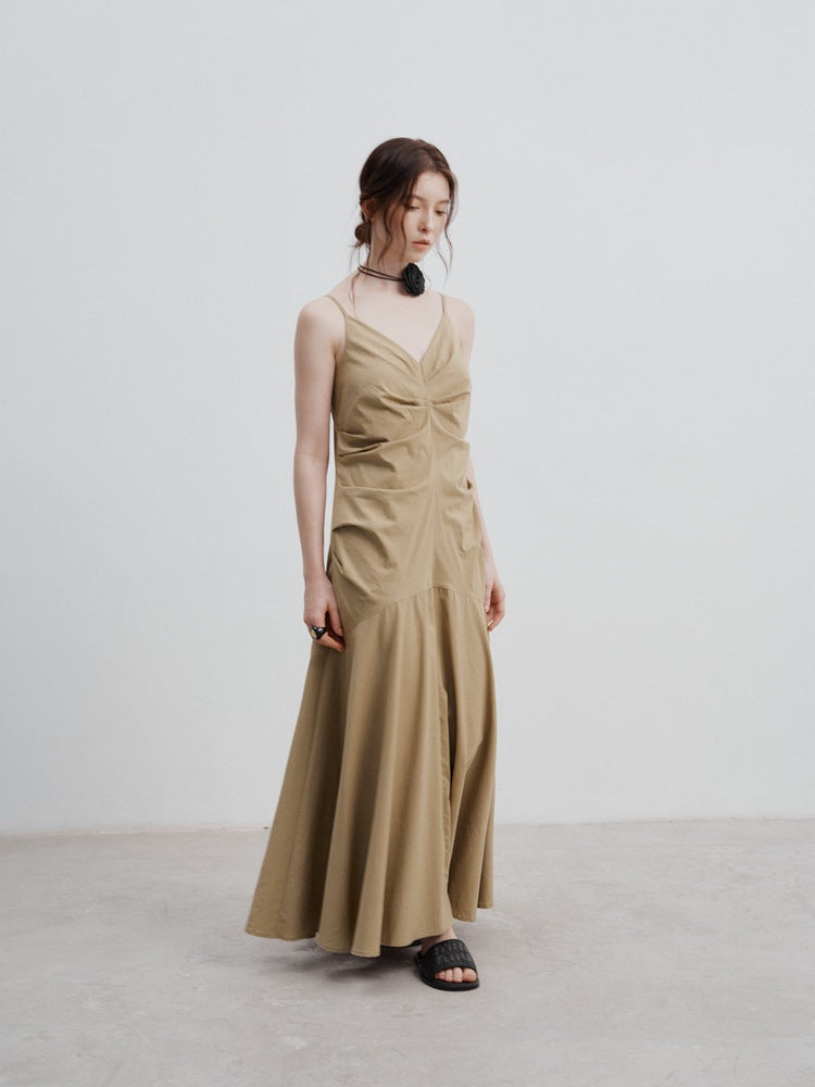 Pleated Waist Cinched Strap Dress - Airnori