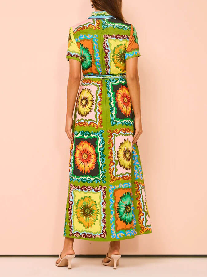 Selena - Sunflower Print Satin Maxi Dress