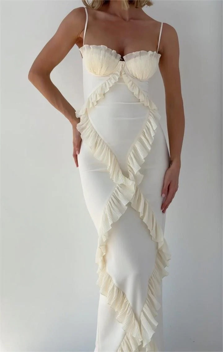 Pleated Chic - Frilly Maxi Dress