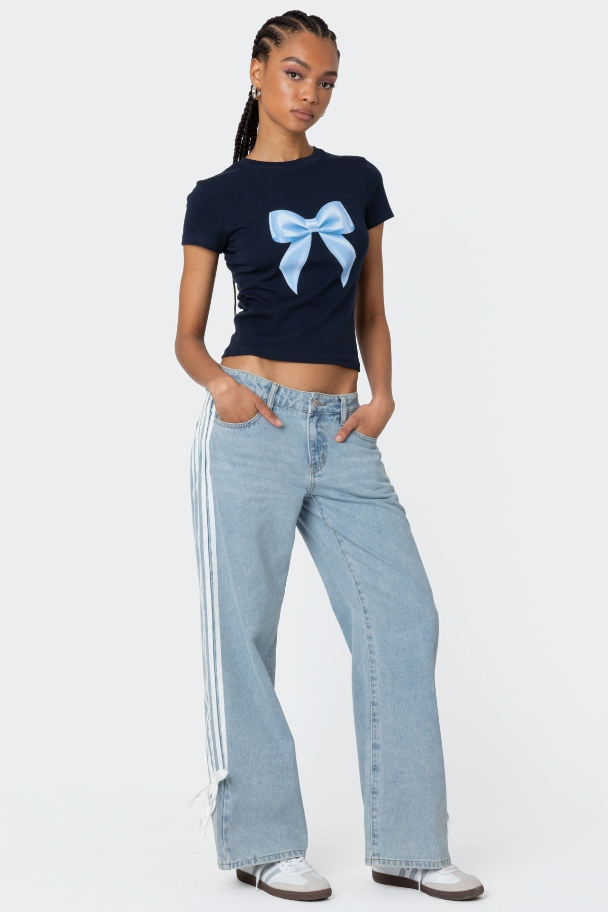 Luna - Side Stripe Bow Wide-Leg Jeans