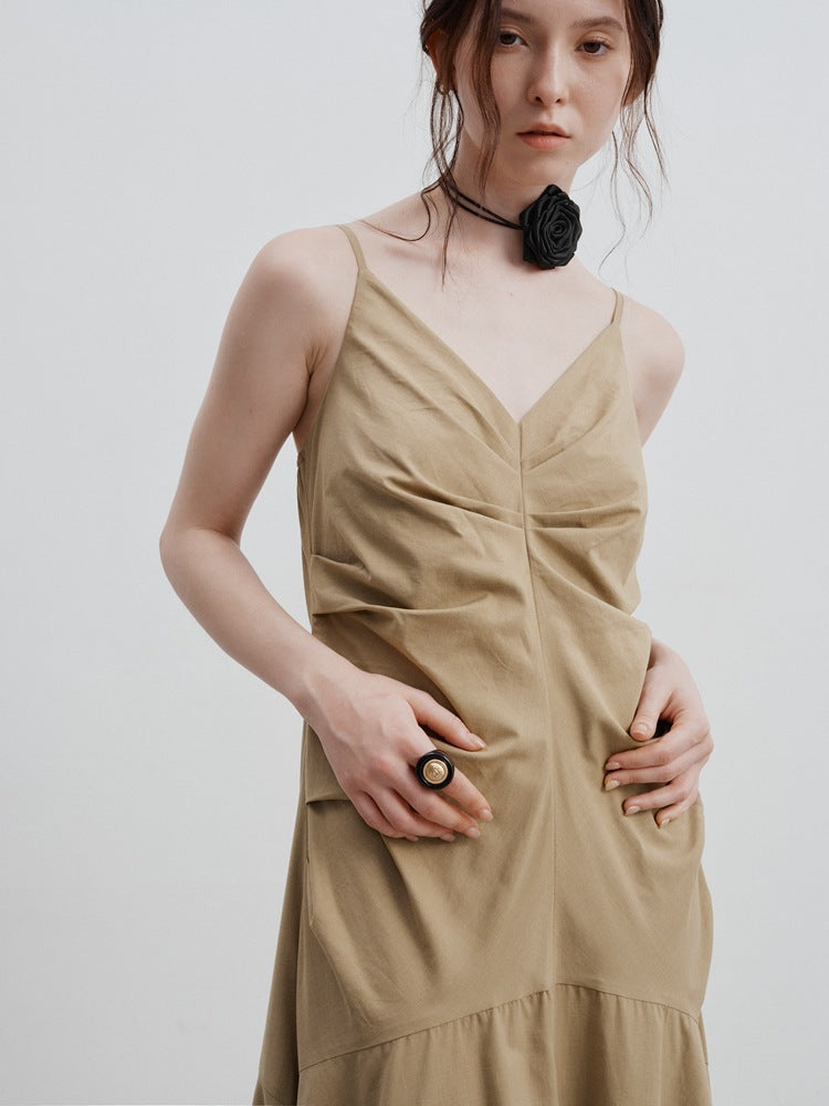 Pleated Waist Cinched Strap Dress - Airnori