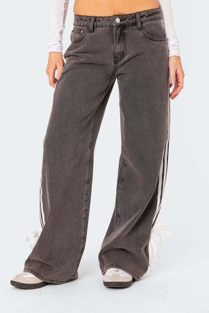 Luna - Side Stripe Bow Wide-Leg Jeans