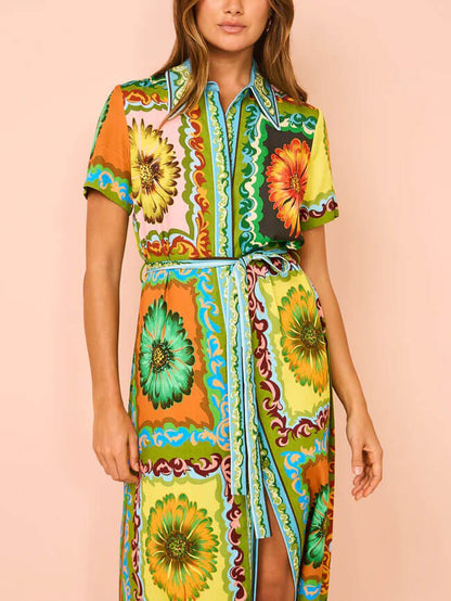 Selena - Sunflower Print Satin Maxi Dress