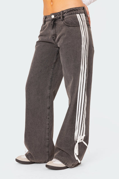 Luna - Side Stripe Bow Wide-Leg Jeans