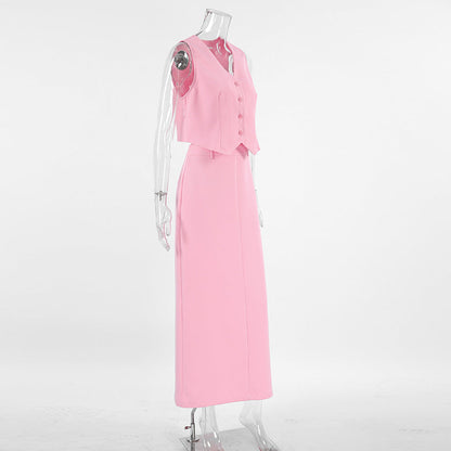 Pink Suit Waistcoat And Skirt Set