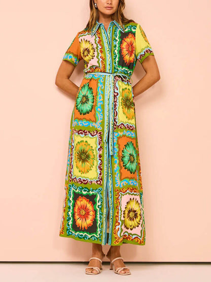 Selena - Sunflower Print Satin Maxi Dress