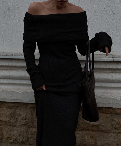Elegant Knit Off-Shoulder Maxi Dress